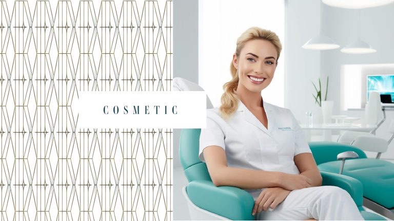 Cosmetic: ivory pattern beside a smiling clinician